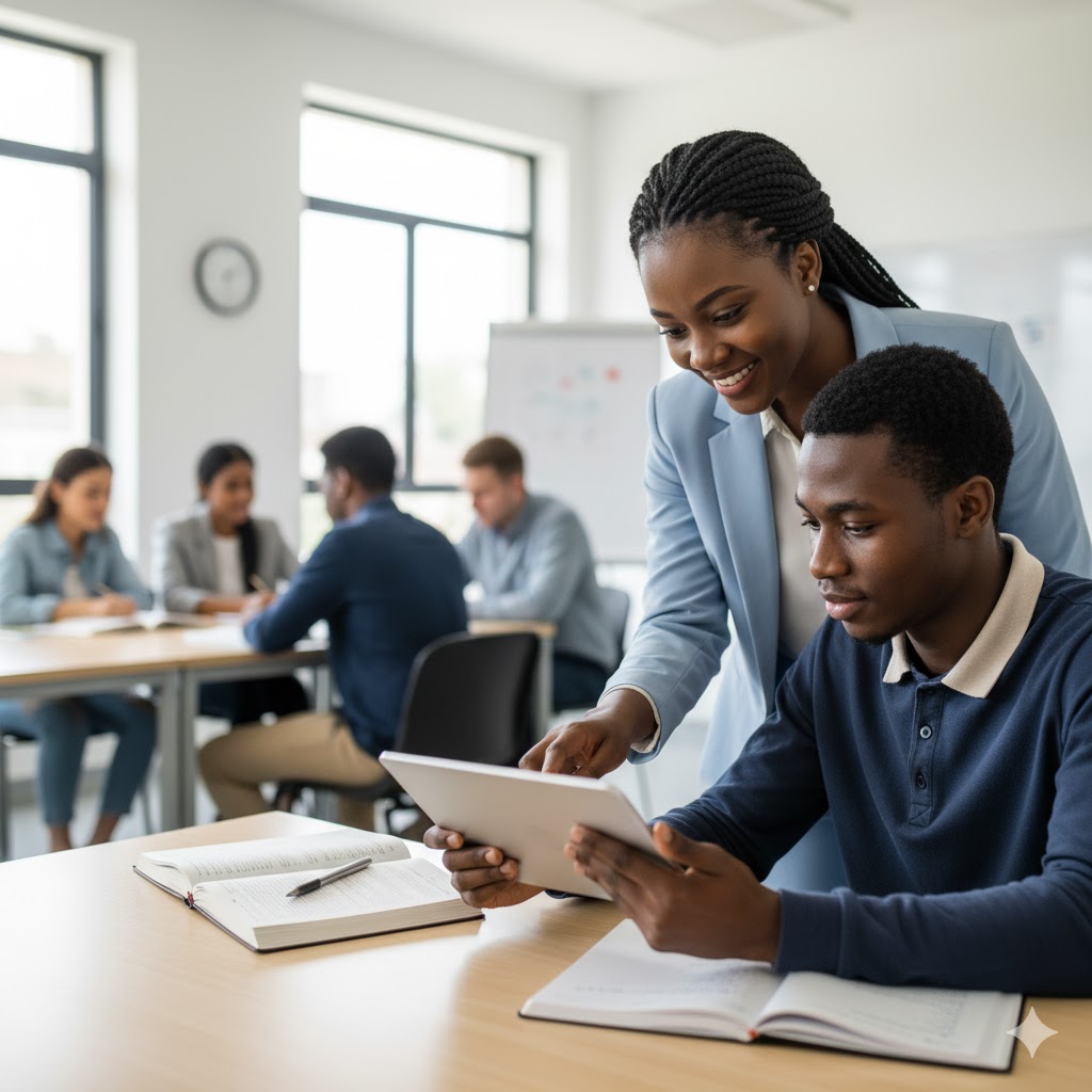 Professeur aidant un élève
